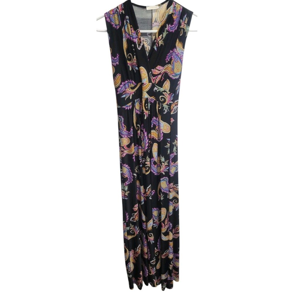 Cache‎ Dress Women Multicolor Paisley Print Long Silk Sleeveless Sz Small